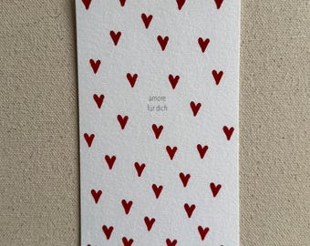 Amore for you, hearts, Valentine's Day card, linocut