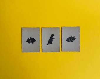 Dino-Gang set of 3, gift card, linocut