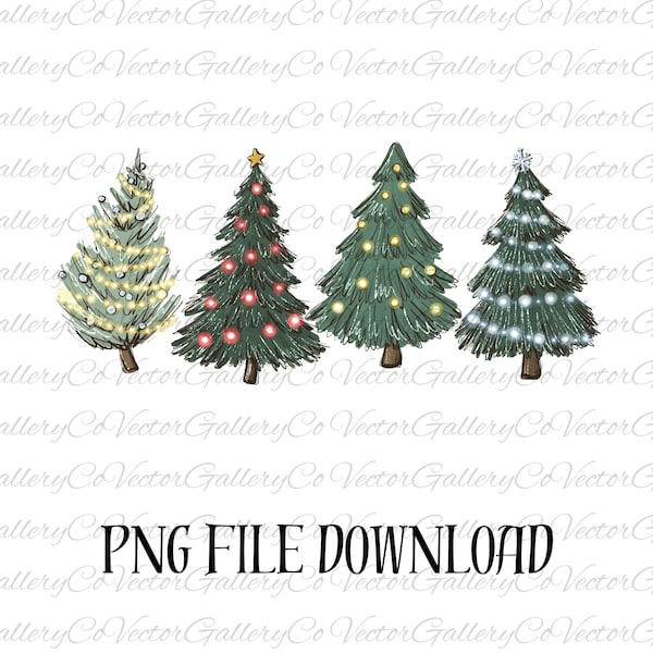 Christmas trees PNG, lights star snow mint cozy winter digital download, Sublimation design hand drawn Printable file Graphic Clipart Tshirt