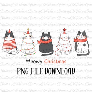 PNG miagolante di Natale, Festivo, Gatto, Natale, Download istantaneo digitale, Png di gatti di Natale carini, Png di gatto di luci di Natale, Png di Natale
