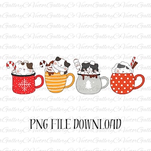 Christmas Coffee Cats PNG, Cat, Christmas, Digital Instant Download, Cute Christmas Cats Png, Christmas Cat Png, Christmas Coffee Png