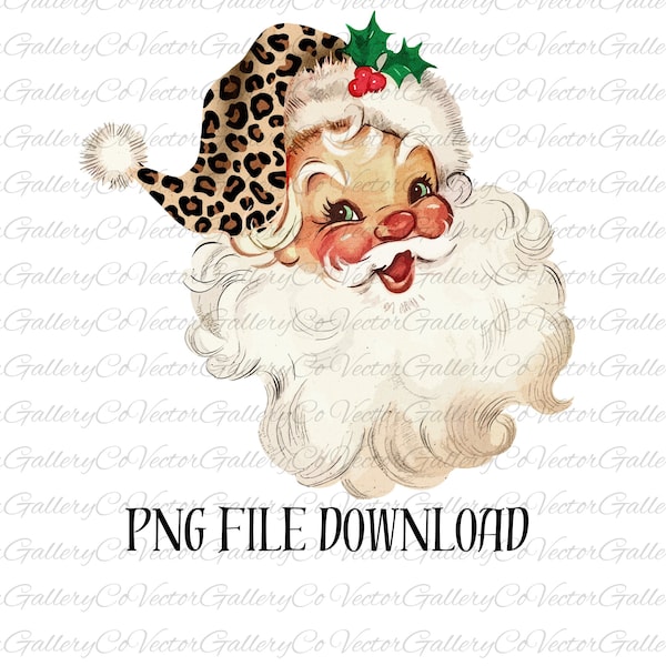 Leopard Santa Claus Png, Leopard Santa PNG Sublimation Design Gift, Retro Christmas Digital Download, Vintage Santa Clipart, Retro Santa Png