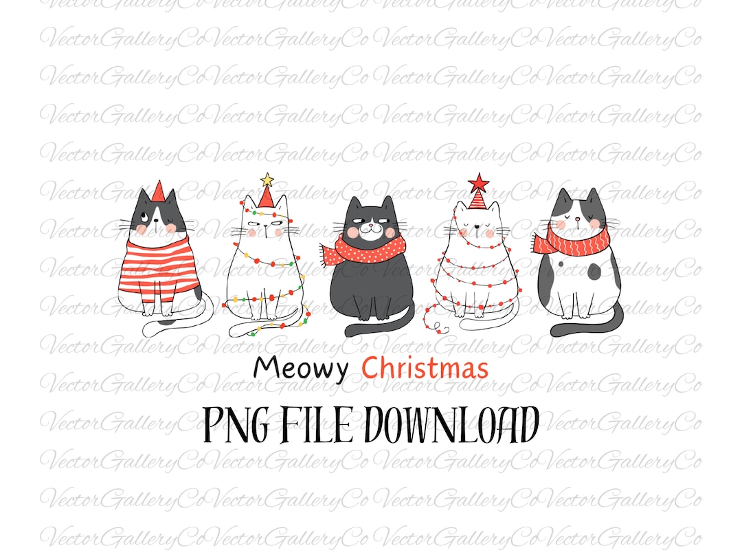 Meowy Christmas PNG, Festive, Cat, Christmas, Digital Instant Download
