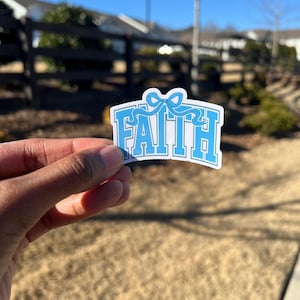 Blue Faith Bow Sticker: Waterproof Christian Decal
