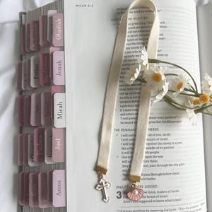 Velvet Christian Bookmark with Gold Cross & Pearl Charm