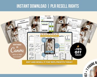 300 Social Media Planner mit MMR und PLR, Canva Bearbeitbare Vorlage, Business Content Kalender