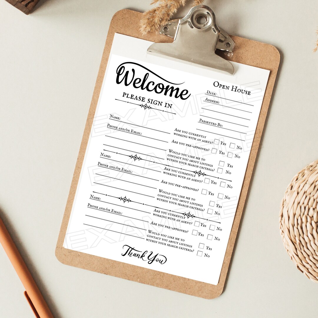 Open House Sign in Sheet Printable Instant Download for Real Etsy