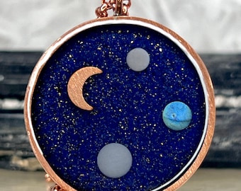 Triple Protection Pendant - Labradorite, Moonstone & Lapis Lazuli Orgonite Generator - 5G EMF Harmonizer - Empath Necklace