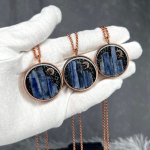 Raw Kyanite Necklace - Black Tourmaline & Noble Shungite Orgonite Pendant - Pure Copper EMF Energy Protection Shield - LAVENDERITE HANDMADE