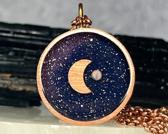 Crescent Moon Opal Necklace - Amethyst & Lapis Lazuli Orgonite Pendant - 5G EMF Harmonizer - Energy Protection