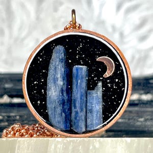Raw Kyanite Necklace - Black Tourmaline & Noble Shungite Orgonite Pendant - Pure Copper EMF Energy Protection Shield - LAVENDERITE HANDMADE