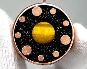 Shungite Orgonite Pendant - Tigers Eye & 24K Gold - 5G EMF Harmonizer - Pure Copper Grounding Necklace