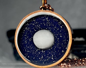 Selenite & Lapis Lazuli Necklace - Ascension Orgonite Pendant - EMF 5G Harmonizer - Aura Protection