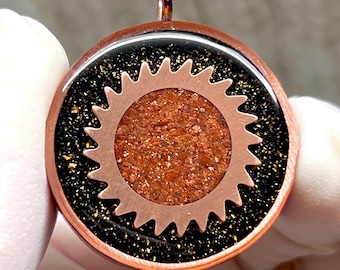 Sunstone Manifestation Necklace – Black Tourmaline & Noble Shungite Orgonite Pendant - 5G EMF Shielding