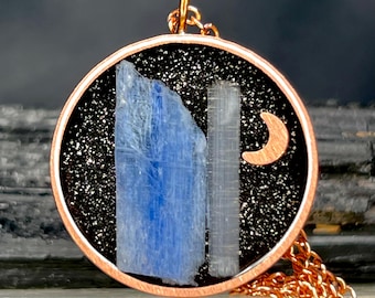 Orgonite Pendant - 5G EMF Harmonizer - Kyanite & Selenite Energy Protection Necklace