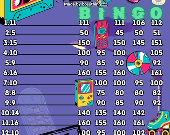 170 WTA pyp 1-15 bingo board lines included