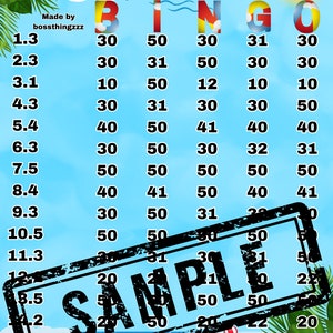 50 in every row 1-15 bingo board WTA PYP