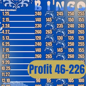 270 WTA pyp 1-15 profit bingo board