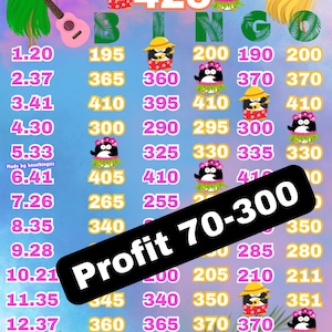 425 in every row 1-15 profit bingo board