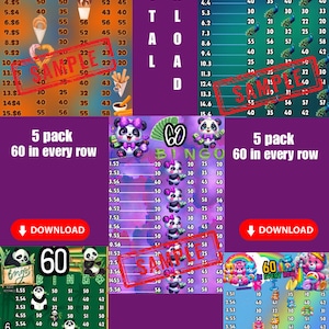 5 pack bundle, recreation,  60 WTA pyp 1-15 bingo boards