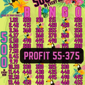 500 wta pyp 1-15 profit bingo board