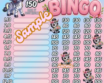 150 WTA pyp 1-15 tabellone del bingo a tema zebra