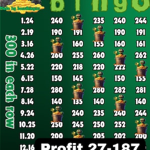 300 in every row pyp 1-15 profit bingo board