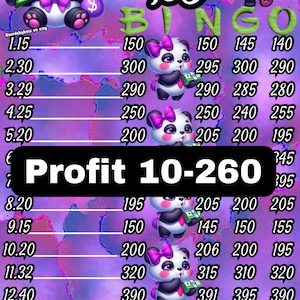400 in every row wta pyp 1-15 bingo board panda themed