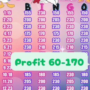 230 in every row pyp 1-15 profit bingo board