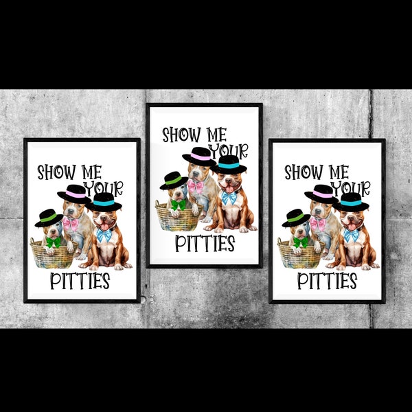 Calling Animal Lovers, Three Hilarious Pitbull Dogs, HomeDecor, WallArt, DogLovers, Digital Print, Humorous Print, Funny Design,Wall Decor