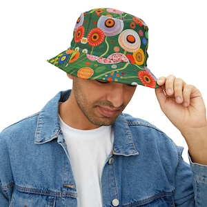 Chapéu de balde com estampa floral moderna vibrante, chapéus de balde exclusivos, chapéu unissex, chapéu de festival, chapéu de balde rave, chapéu de balde com estampa floral, chapéu de sol