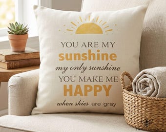 You Are My Sunshine Pillow Case, 18x18 Boho Sun Nursery Decor