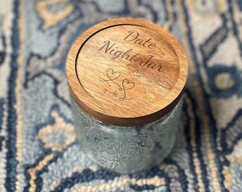 Engraved Date Night Jar | Personalized Wooden Jar for Couples | Fun Gift | Romantic Gift | Custom Valentine&#39;s Day Gift | Anniversary Gift