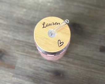 Custom Engraved Wood Lid & Glass Tumbler Set | Personalized Gifts | Birthday | Christmas | Teenager | Gift for Her | Gift for Mom