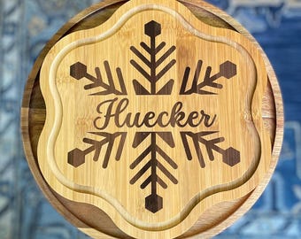 Personalized Snowflake Flower Laser Engraved Bamboo Cutting Board