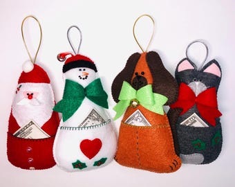 Handstitched felt gift giver ornaments (4 pack)