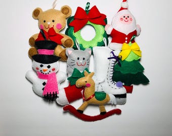 Handstitched felt Christmas tree ornaments (8 pack)