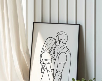 One line art print, Personalised family portrait, Christmas gift, Custom Line drawing, Couple Portrait, Gift For Mum, Sketches From Photo,