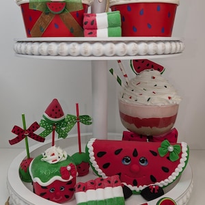 Watermelon Fake Bakes/Fake Cupcakes/ Sundae/ Mini Watermelon Slice/ Cake Pops/ Ribbon Candy/Marshmallow Buddy/Tiered Tray Decor/Summer Decor