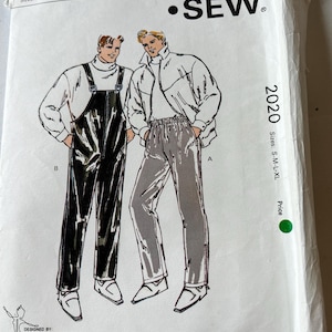 May include: A vintage Kwik Sew sewing pattern packet, pattern number 2020, with illustrations of two figures in casual outfits. The packet includes size options S-M-L-XL. The design is by Kerstin Martensson.