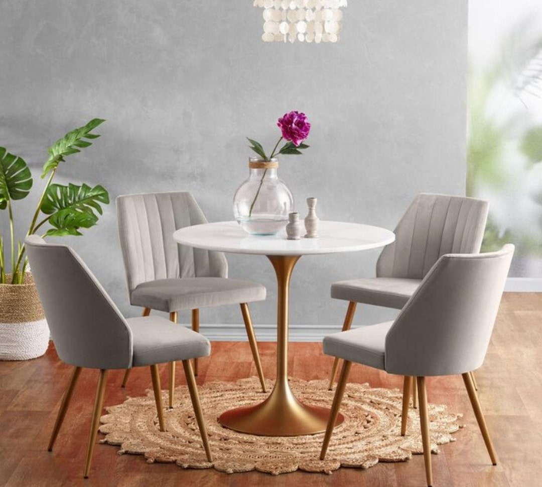 Leilani White Marble Top and Gold Tulip Dining Table Etsy