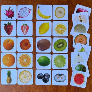 Correspondance de sections transversales de fruits, Mémoire, Flashcards, Téléchargement instantané, Activité imprimable pour les tout-petits, Apprentissage à la maison, Ressources Montessori