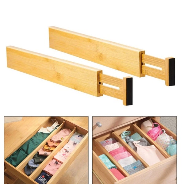 Bamboo Wood Drawer Organizer Separator Divider For Bedroom Kitchen Home Organization Decoration Adjustable Expandable Storage Dorm Room