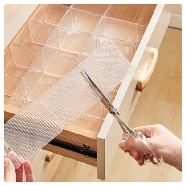 Clear Drawer Organizers Separators Adjustable Affordable Dorm Room Kitchen Closet Office Clean Space Transparent Customizable Home Organize