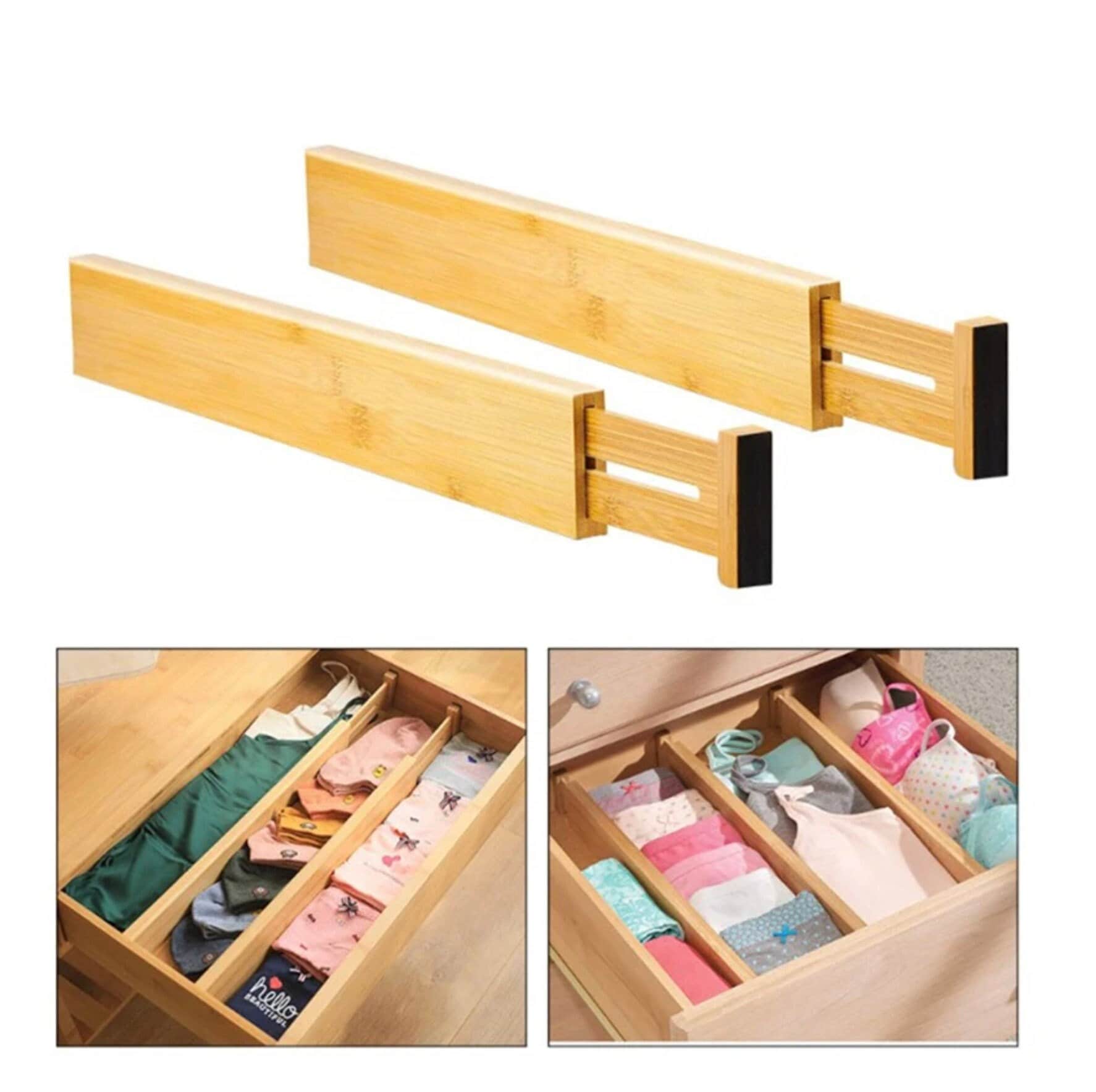 2/4PCS Bamboo Drawer Dividers Bedroom Kitchen Drawer Storage Adjustable  Expandable Drawer Dividers For Cupboard Cabinet Wardrobe