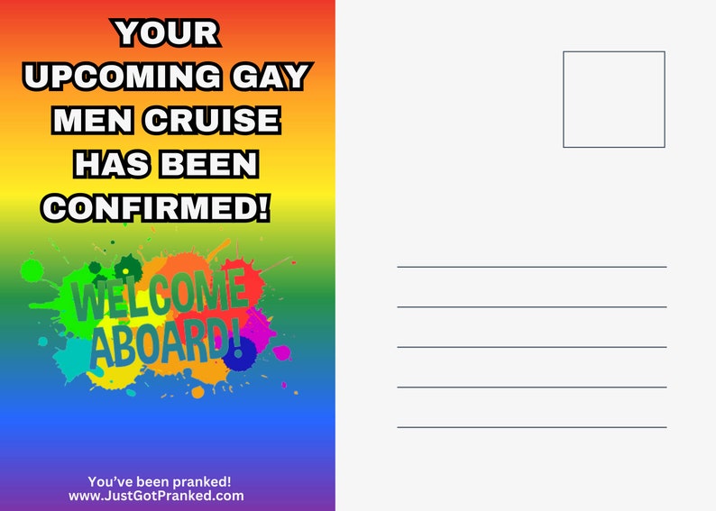 Prank Postcard Gay Cruise 100% Anonymous Sent Directly To Your Victim image 2
