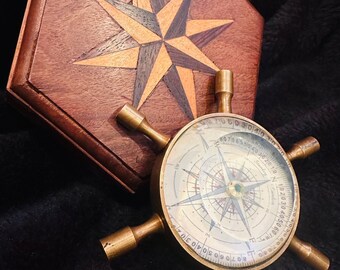 Stanley London Floating Dial compass Brass Wheel Compass Nautical marine Paper weight style With wooden box