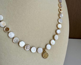 Gold Filled Shell Beaded Necklace: Beach Jewelry, 17"