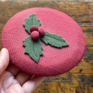 Vintage Longaberger Melody Basket Lid, Wood With Fabric Lid Cover, Paprika, Red, Holly