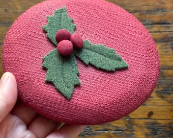 Vintage Longaberger Melody Basket Lid, Wood With Fabric Lid Cover, Paprika, Red, Holly